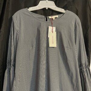 Womens Sz XL Black & White Stripe Loose fit Solitaire Blouse w/peplum sleevesNWT